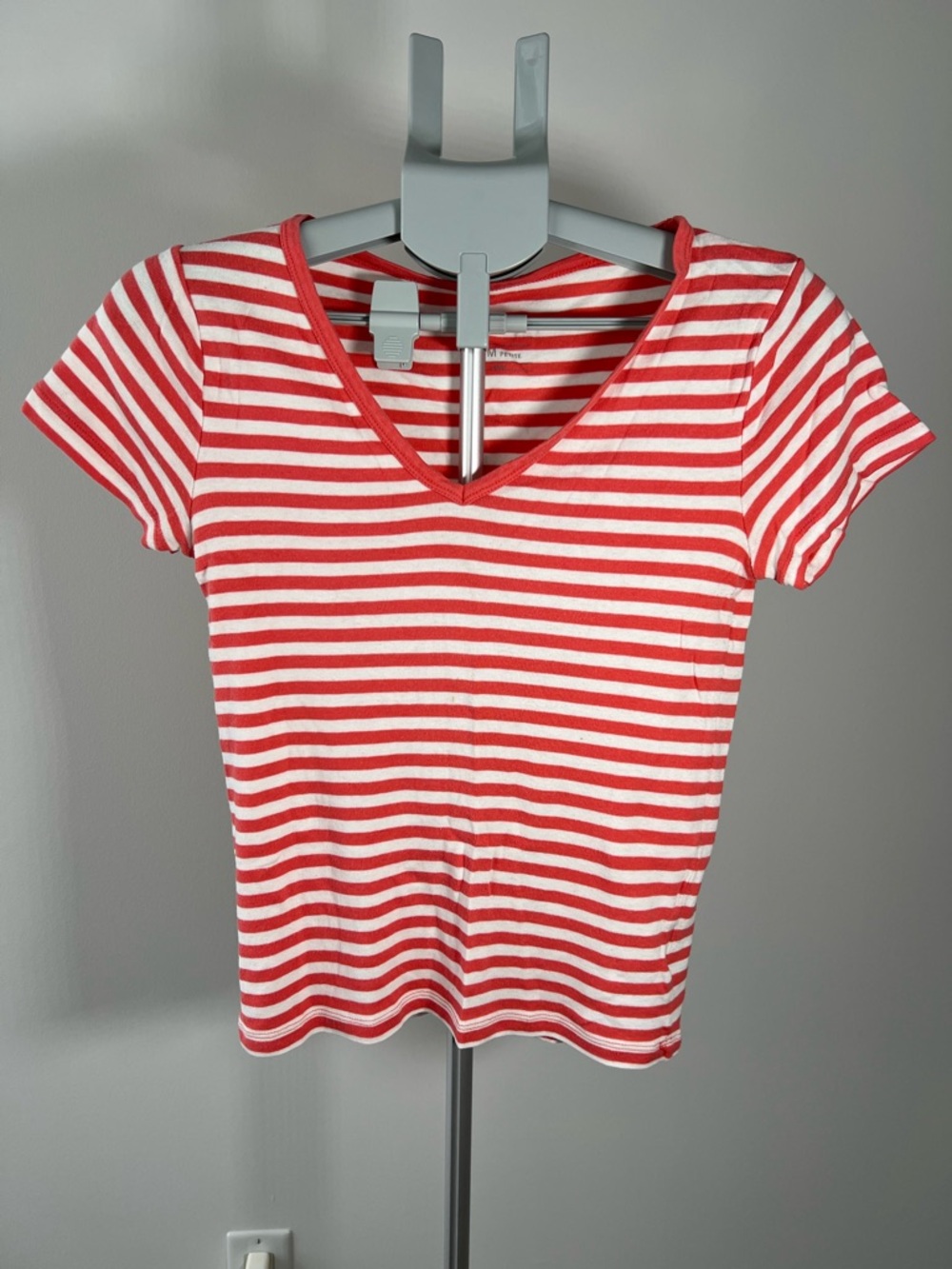 GAP Red & White Striped V-Neck Short Sleeve Tee